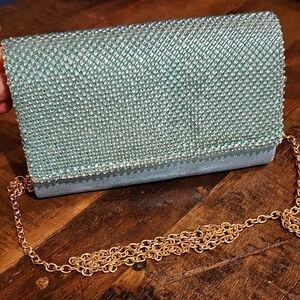Elegant Teal Clutch with Gold Chain